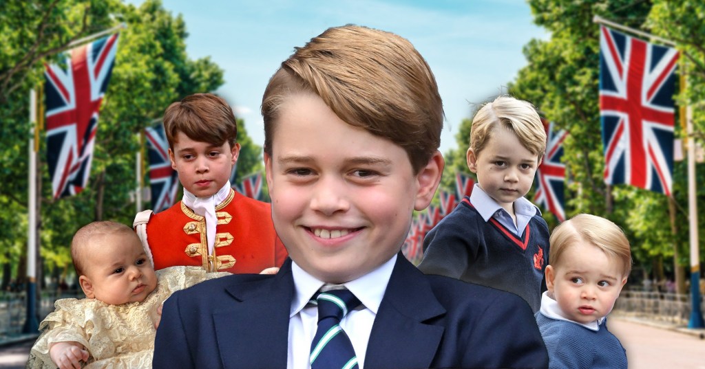 A collage of photos of Prince George at different ages